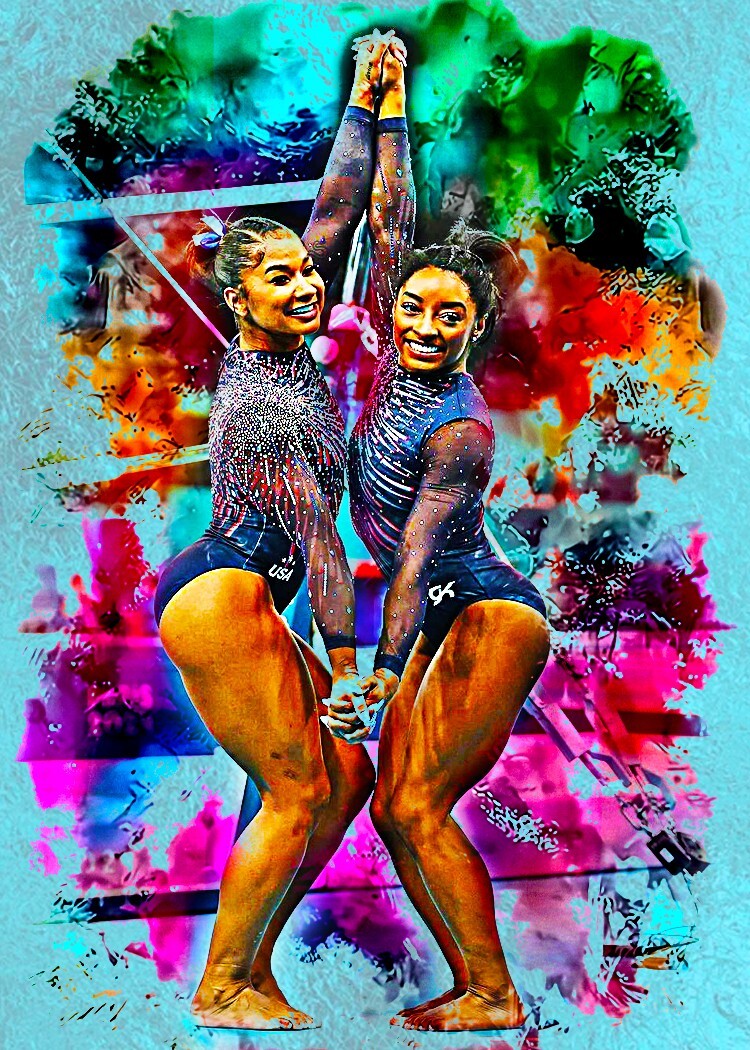 Simone Biles & Jordan Chiles Gymnastics 1/25 ACEO Art Print Card By.Marci